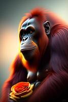 orangutan su un' leggero sfondo. 3d illustrazione. studio sparo. ai generato foto