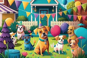 carta per compleanno cane festa o giardino cucciolo picnic con cane ospiti foto