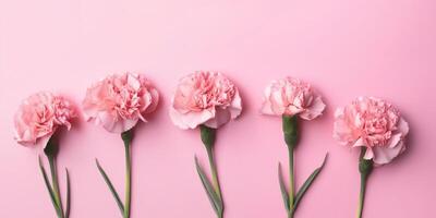 ai generato rosa garofano fiori. La madre di giorno, San Valentino giorno sfondo concetto. generativo ai. foto