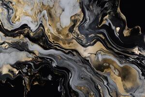 lusso astratto sfondo liquido nero e oro marmo struttura. ai generato foto