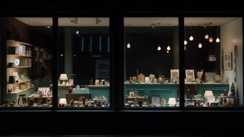 vuoto negozio disposizione strada finestra Schermo nel il città a notte. illustrazione ai generativo foto