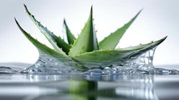 aloe Vera con acqua dietro a e bianca sfondo , generato ai Immagine foto