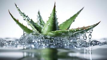 aloe Vera con acqua dietro a e bianca sfondo , generato ai Immagine foto