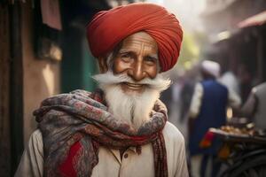 ritratto di anziano barbuto brahmana. neurale Rete ai generato foto