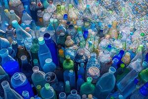 un' lotto di plastica rifiuto bottiglie. neurale Rete ai generato foto