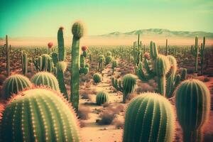 deserto cactus cactus fiorire e saguaro. neurale Rete ai generato foto