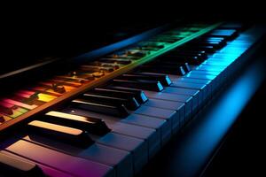 colorato pianoforte tastiera sfondo. ai generato foto