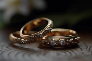 nozze anelli simboleggiare amore e famiglia nel un' alta qualità foto con selettivo messa a fuoco. ai generato