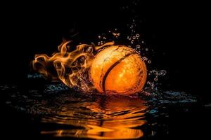 tennis palla nel fiamme e acqua. ai generato foto