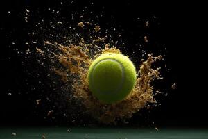 lento movimento tennis palla racchetta impatto. ai generato foto