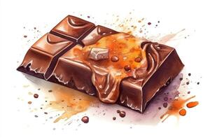 delizioso cibo illustrazione di un' fatto a mano acquerello cioccolato bar nel involucro carta isolato su un' bianca sfondo. ai generato foto