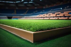 erba calcio podio nel calcio stadio. ai generato foto