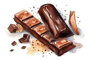 acquerello cioccolato e disegnato a mano impostato isolato. ai generato foto