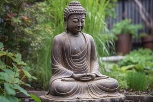 sorprendente Budda statua nel il giardino generativo ai foto