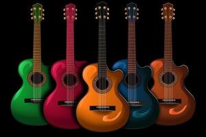 colorato classico chitarra cartone animato stile su nero sfondo generativo ai foto