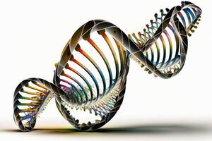 liquido dna elica nel bianca sfondo, illustrazione ai generato foto