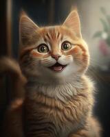 illustrazione di un contento rosso gatto, Casa sfondo ai generato foto