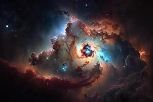 nebulosa nel spazio, stelle e pianeti nel cosmico nebulosa, luminosa leggero a partire dal celeste corpi nel in profondità spazio, generativo ai. foto