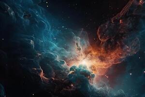 nebulosa nel spazio, stelle e pianeti nel cosmico nebulosa, luminosa leggero a partire dal celeste corpi nel in profondità spazio, generativo ai. foto