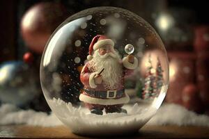 Natale Santa nel bicchiere neve globo , realistico 3d design. festivo sfera oggetto, generativo ai. foto