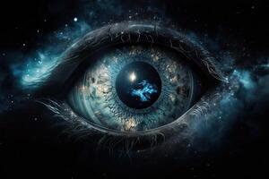 riflessione di il cosmo nel il umano occhio, uno umano occhio nel il cosmo. foto