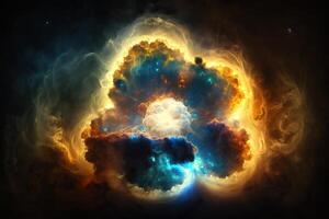 nucleare fusione di cosmico nuvole di gas e polvere, generativo ai. foto