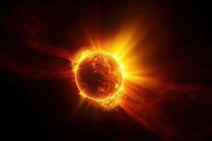 superficie di sole con protuberanze, solare radiazione. generativo ai foto