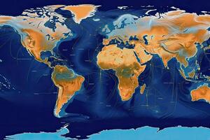 mondo carta geografica con tempo metereologico previsione applicazione. generativo ai foto