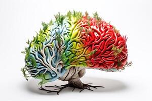 Salute giorno, multicolore umano cervello concetto con erba su bianca sfondo. ai generato. foto