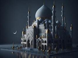 un' 3d modello di un' moschea con un' Luna nel il sfondo. ai generato foto