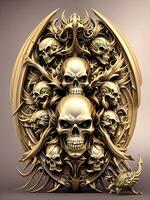 un' cranio guardia con oro design e dettagliato sollievo ai generato foto