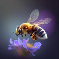 miele ape volare nel il giardino con fiore e nettare ai generativo foto