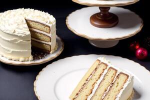 cioccolato torta con lamponi e crema su un' di legno tavolo. fatti in casa torta con noccioline e Miele. generativo ai foto