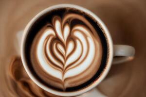 tazza di cappuccino con latte macchiato arte su di legno sfondo. generativo ai foto