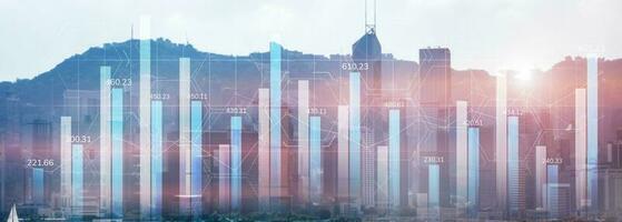 finanziario grafico diagramma commercio investimento attività commerciale intelligenza concetto sito web panoramico intestazione Doppio esposizione moderno città Visualizza foto