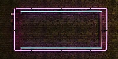 cornice vuota lampada al neon realistica rosa e blu sul muro di mattoni foto
