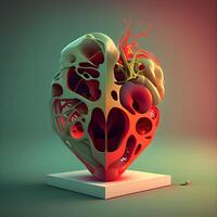 umano cuore su un' colorato sfondo. 3d rendering, 3d illustrazione., ai generativo Immagine foto