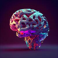 3d rendere di umano cervello, Basso poli stile. illustrazione, ai generativo Immagine foto