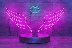 Lampada al neon a forma di angelo con base per esposizione del prodotto foto