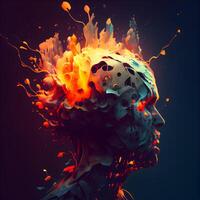 3d illustrazione di un' umano testa con un' colorato esplosione di dipingere, ai generativo Immagine foto