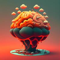 3d illustrazione di un' umano cervello con un' bomba nel il sfondo, ai generativo Immagine foto