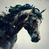 cavallo testa fatto di plastica sciupare. inquinamento e ambiente concetto, ai generativo Immagine foto