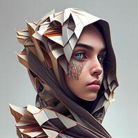 3d illustrazione di un' bellissimo ragazza nel un' foulard., ai generativo Immagine foto