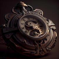 Vintage ▾ tasca orologio avvicinamento su buio sfondo. tempo concetto., ai generativo Immagine foto