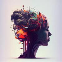 umano testa con astratto colorato cervello. concettuale 3d illustrazione., ai generativo Immagine foto