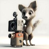 carino poco chihuahua cane con un' telecamera su un' bianca sfondo, ai generativo Immagine foto