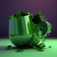 3d illustrazione di verde bicchiere con acqua e ghiaccio cubi nel esso, ai generativo Immagine foto