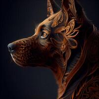 digitale illustrazione di un' doberman cane con ornato disegno, ai generativo Immagine foto