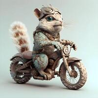 carino cartone animato gatto nel un' casco si siede su un' motociclo. 3d rendering, ai generativo Immagine foto