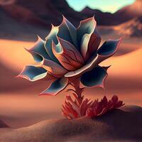 3d illustrazione di un' succulento pianta nel il deserto a tramonto, ai generativo Immagine foto